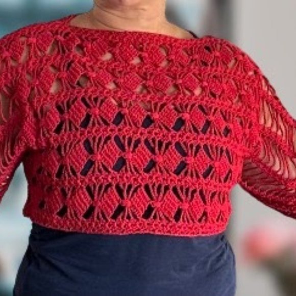 Handmade lace mesh net summer spring crochet crop top lightweight cover up cott - Picture 2 of 16